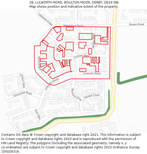 28, LULWORTH ROAD, BOULTON MOOR, DERBY, DE24 5BJ: Location map and indicative extent of plot