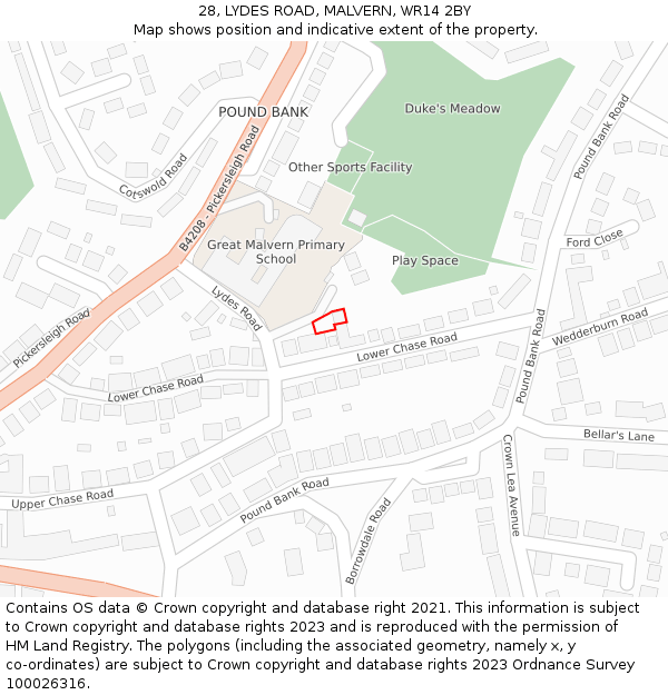 28, LYDES ROAD, MALVERN, WR14 2BY: Location map and indicative extent of plot