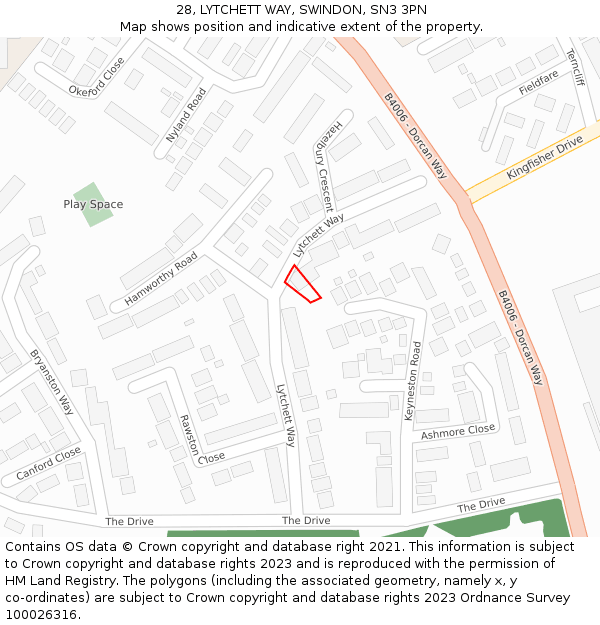 28, LYTCHETT WAY, SWINDON, SN3 3PN: Location map and indicative extent of plot