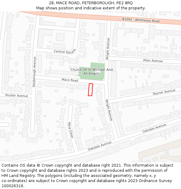 28, MACE ROAD, PETERBOROUGH, PE2 8RQ: Location map and indicative extent of plot