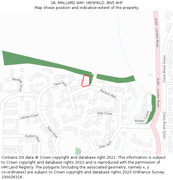 28, MALLARD WAY, HENFIELD, BN5 9HF: Location map and indicative extent of plot