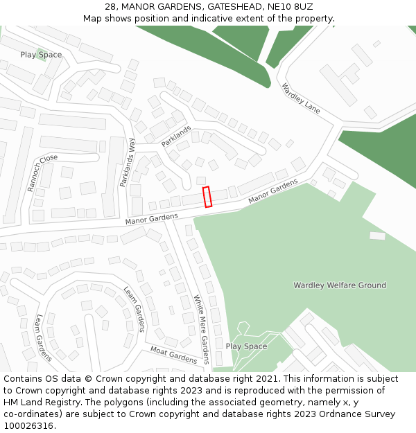 28, MANOR GARDENS, GATESHEAD, NE10 8UZ: Location map and indicative extent of plot