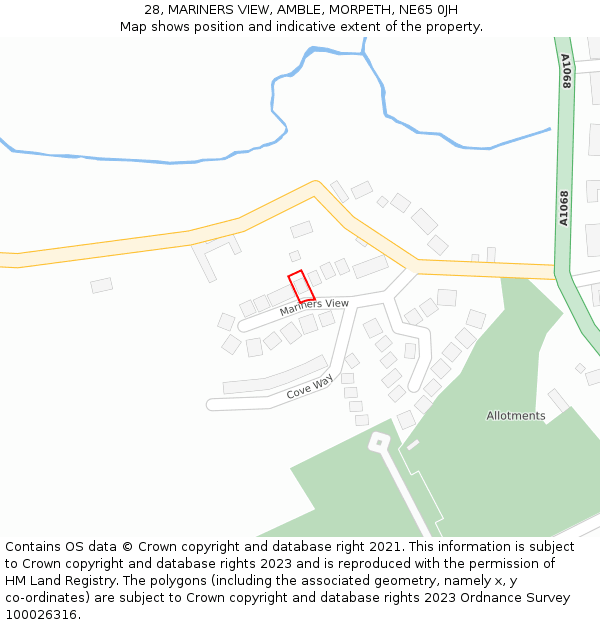 28, MARINERS VIEW, AMBLE, MORPETH, NE65 0JH: Location map and indicative extent of plot