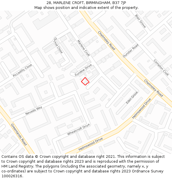 28, MARLENE CROFT, BIRMINGHAM, B37 7JP: Location map and indicative extent of plot