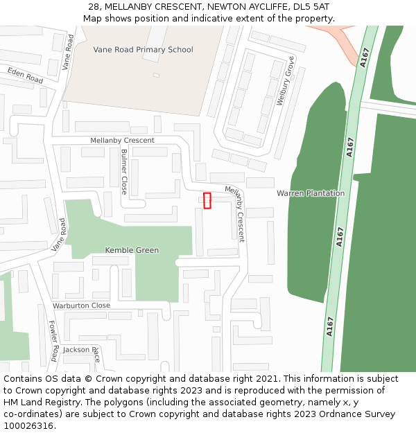 28, MELLANBY CRESCENT, NEWTON AYCLIFFE, DL5 5AT: Location map and indicative extent of plot