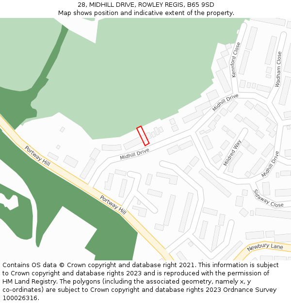 28, MIDHILL DRIVE, ROWLEY REGIS, B65 9SD: Location map and indicative extent of plot