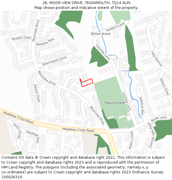 28, MOOR VIEW DRIVE, TEIGNMOUTH, TQ14 9UN: Location map and indicative extent of plot