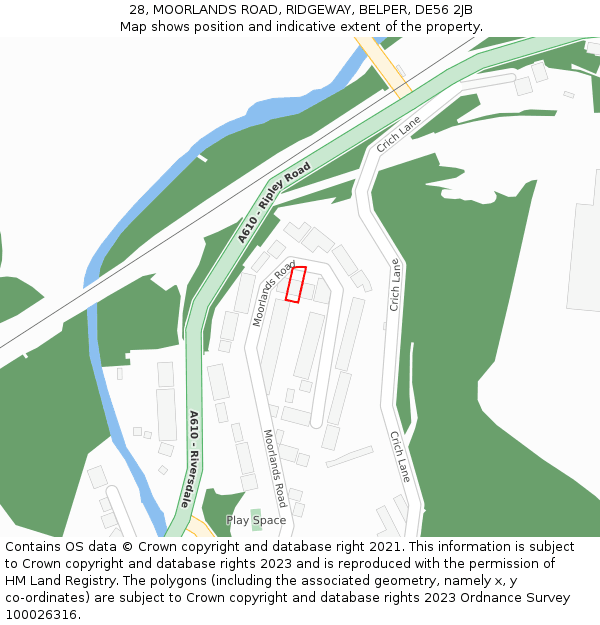 28, MOORLANDS ROAD, RIDGEWAY, BELPER, DE56 2JB: Location map and indicative extent of plot