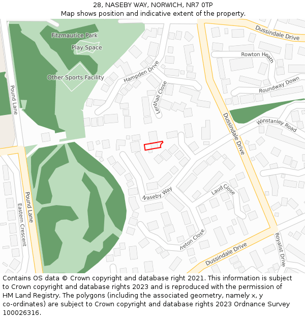 28, NASEBY WAY, NORWICH, NR7 0TP: Location map and indicative extent of plot