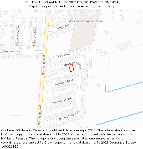 28, NEWFIELDS AVENUE, MOORENDS, DONCASTER, DN8 4SA: Location map and indicative extent of plot