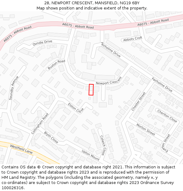 28, NEWPORT CRESCENT, MANSFIELD, NG19 6BY: Location map and indicative extent of plot