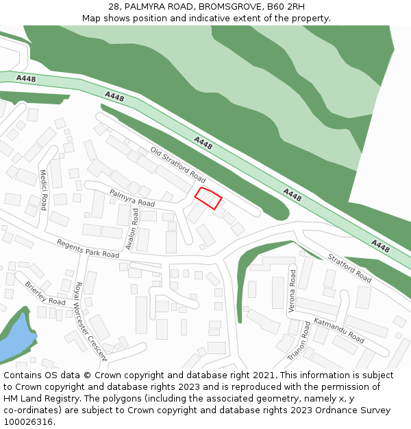 28, PALMYRA ROAD, BROMSGROVE, B60 2RH: Location map and indicative extent of plot