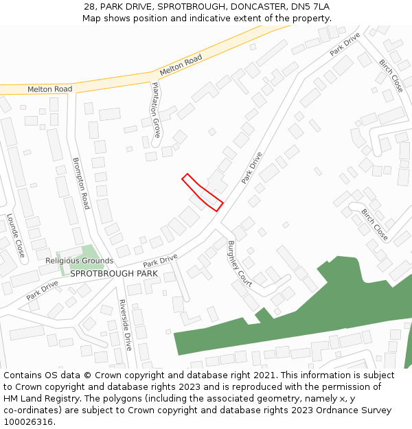 28, PARK DRIVE, SPROTBROUGH, DONCASTER, DN5 7LA: Location map and indicative extent of plot