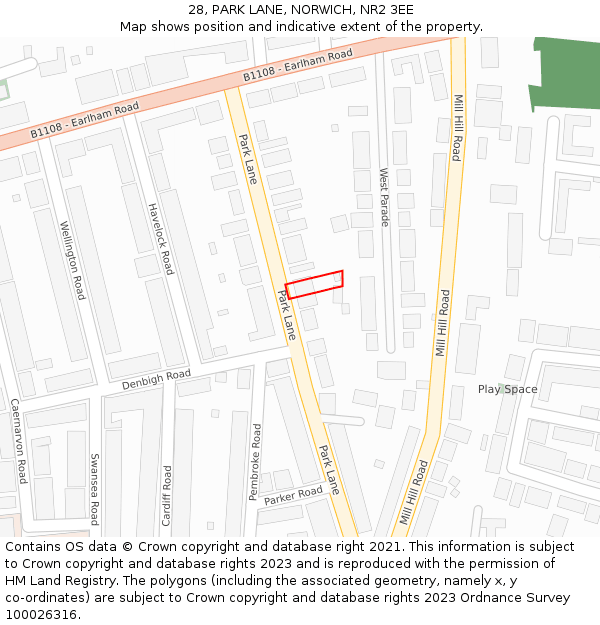 28, PARK LANE, NORWICH, NR2 3EE: Location map and indicative extent of plot