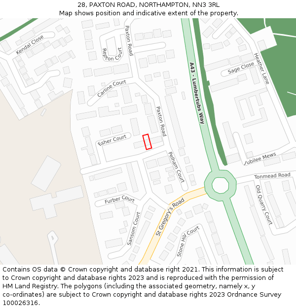 28, PAXTON ROAD, NORTHAMPTON, NN3 3RL: Location map and indicative extent of plot