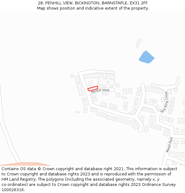 28, PENHILL VIEW, BICKINGTON, BARNSTAPLE, EX31 2FF: Location map and indicative extent of plot