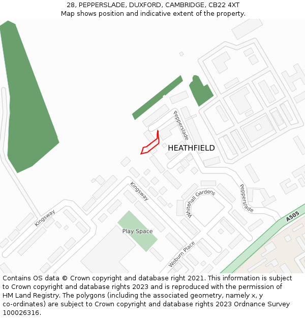 28, PEPPERSLADE, DUXFORD, CAMBRIDGE, CB22 4XT: Location map and indicative extent of plot