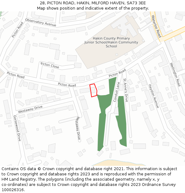 28, PICTON ROAD, HAKIN, MILFORD HAVEN, SA73 3EE: Location map and indicative extent of plot