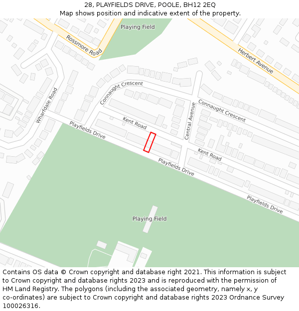 28, PLAYFIELDS DRIVE, POOLE, BH12 2EQ: Location map and indicative extent of plot