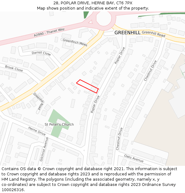 28, POPLAR DRIVE, HERNE BAY, CT6 7PX: Location map and indicative extent of plot