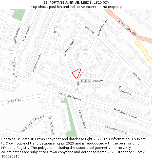 28, PORTAGE AVENUE, LEEDS, LS15 0DY: Location map and indicative extent of plot