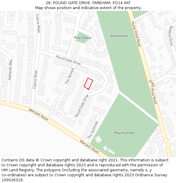 28, POUND GATE DRIVE, FAREHAM, PO14 4AT: Location map and indicative extent of plot