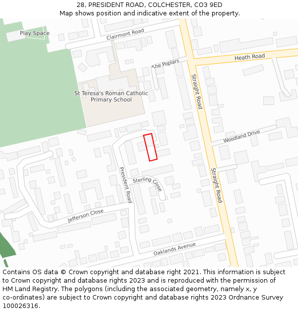 28, PRESIDENT ROAD, COLCHESTER, CO3 9ED: Location map and indicative extent of plot