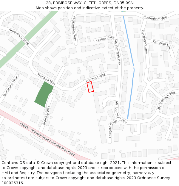 28, PRIMROSE WAY, CLEETHORPES, DN35 0SN: Location map and indicative extent of plot