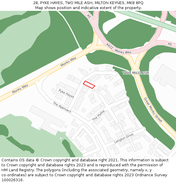 28, PYKE HAYES, TWO MILE ASH, MILTON KEYNES, MK8 8PQ: Location map and indicative extent of plot