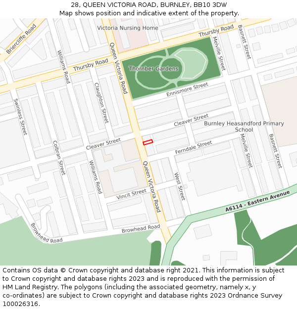 28, QUEEN VICTORIA ROAD, BURNLEY, BB10 3DW: Location map and indicative extent of plot