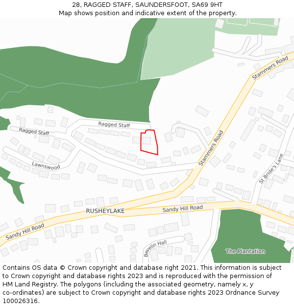 28, RAGGED STAFF, SAUNDERSFOOT, SA69 9HT: Location map and indicative extent of plot