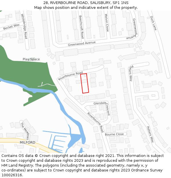 28, RIVERBOURNE ROAD, SALISBURY, SP1 1NS: Location map and indicative extent of plot