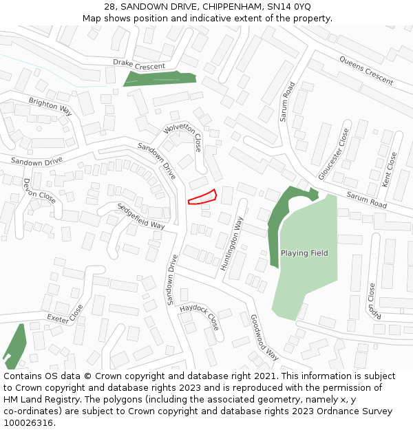 28, SANDOWN DRIVE, CHIPPENHAM, SN14 0YQ: Location map and indicative extent of plot