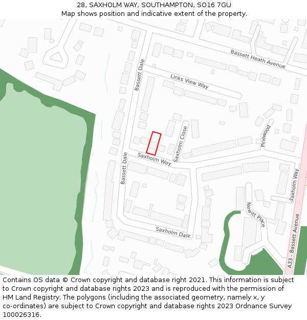 28, SAXHOLM WAY, SOUTHAMPTON, SO16 7GU: Location map and indicative extent of plot