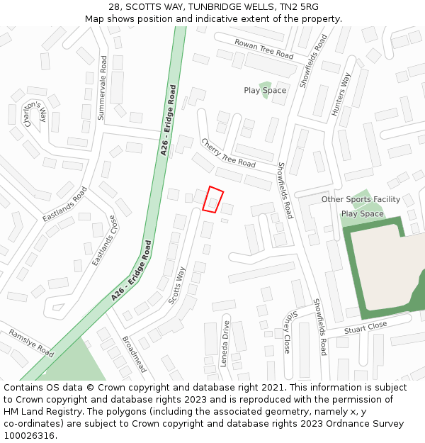 28, SCOTTS WAY, TUNBRIDGE WELLS, TN2 5RG: Location map and indicative extent of plot