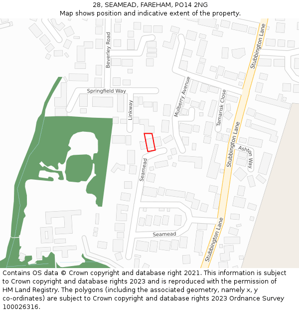 28, SEAMEAD, FAREHAM, PO14 2NG: Location map and indicative extent of plot