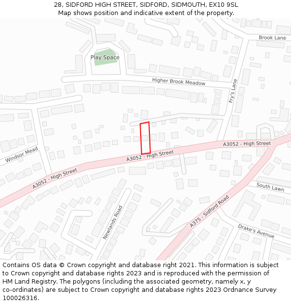 28, SIDFORD HIGH STREET, SIDFORD, SIDMOUTH, EX10 9SL: Location map and indicative extent of plot