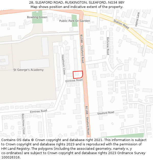 28, SLEAFORD ROAD, RUSKINGTON, SLEAFORD, NG34 9BY: Location map and indicative extent of plot