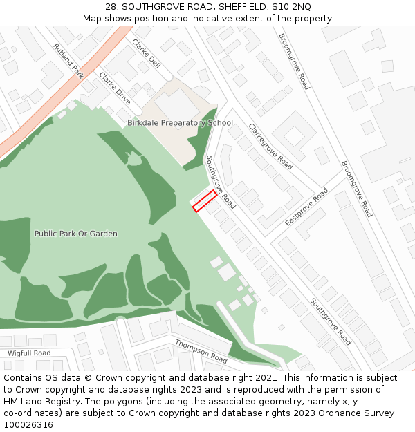 28, SOUTHGROVE ROAD, SHEFFIELD, S10 2NQ: Location map and indicative extent of plot