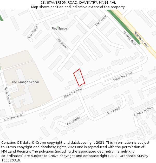 28, STAVERTON ROAD, DAVENTRY, NN11 4HL: Location map and indicative extent of plot