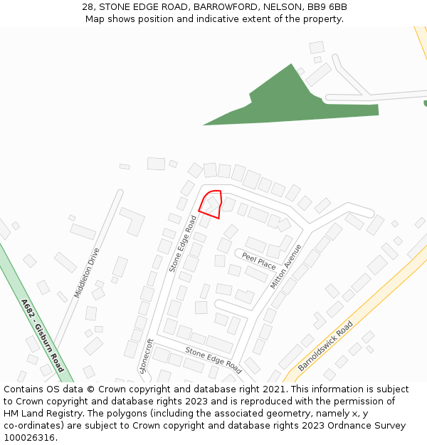 28, STONE EDGE ROAD, BARROWFORD, NELSON, BB9 6BB: Location map and indicative extent of plot