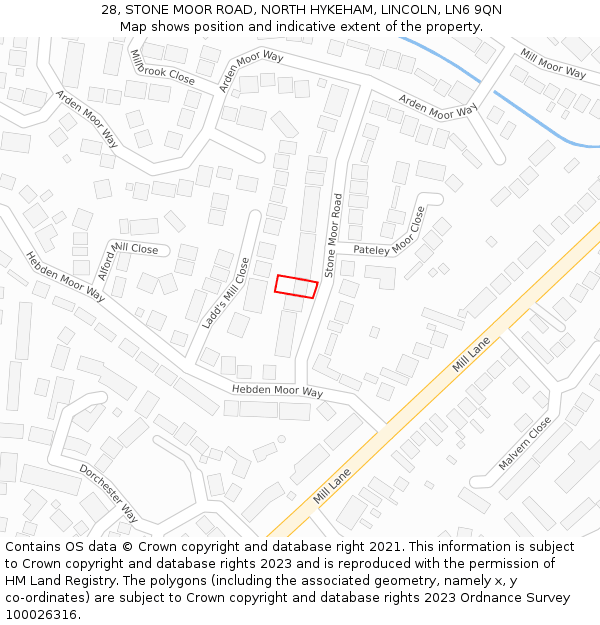 28, STONE MOOR ROAD, NORTH HYKEHAM, LINCOLN, LN6 9QN: Location map and indicative extent of plot