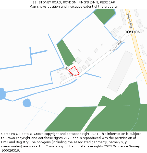 28, STONEY ROAD, ROYDON, KING'S LYNN, PE32 1AP: Location map and indicative extent of plot