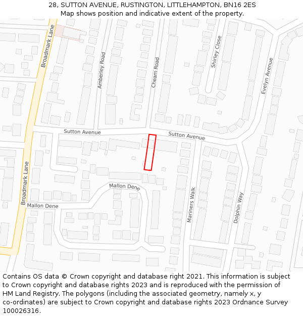 28, SUTTON AVENUE, RUSTINGTON, LITTLEHAMPTON, BN16 2ES: Location map and indicative extent of plot