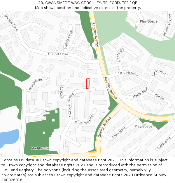 28, SWANSMEDE WAY, STIRCHLEY, TELFORD, TF3 1QR: Location map and indicative extent of plot