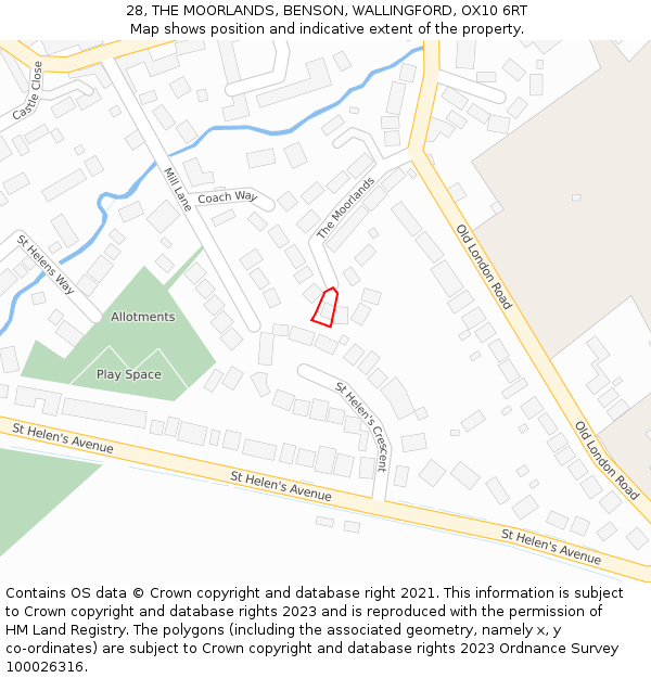 28, THE MOORLANDS, BENSON, WALLINGFORD, OX10 6RT: Location map and indicative extent of plot