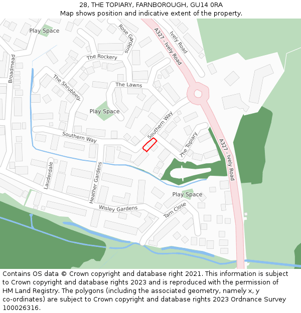 28, THE TOPIARY, FARNBOROUGH, GU14 0RA: Location map and indicative extent of plot