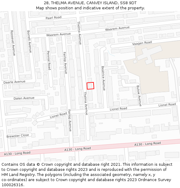 28, THELMA AVENUE, CANVEY ISLAND, SS8 9DT: Location map and indicative extent of plot