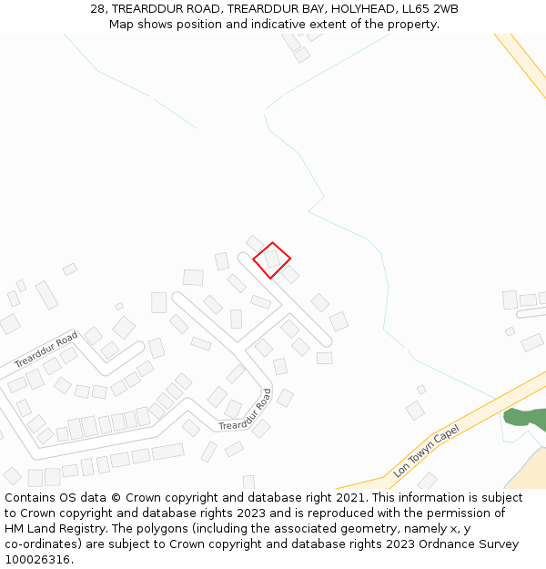 28, TREARDDUR ROAD, TREARDDUR BAY, HOLYHEAD, LL65 2WB: Location map and indicative extent of plot