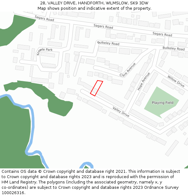 28, VALLEY DRIVE, HANDFORTH, WILMSLOW, SK9 3DW: Location map and indicative extent of plot